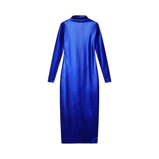 New Solid Color Slim Fit Round Neck High Waist Wrap Hip Tight Long Dress_ecoleips.com
