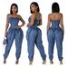 Women's Clothing Splicing Tube Top Women's High Elastic Fashion Waist Slimming Denim Jumpsuit_ecoleips.com