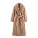 Women’s Long Wool Coat With Faux Fur Collar – Double-Breasted Trench Coat, Polyester Blend, Oversized Pockets (Caramel, S-XL)_ecoleips.com