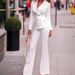 Women's Professional Suit Set - Stretch Polyester Blazer & Straight-Leg Pants, Office Workwear, Fall Collection (White, S/M/L/Xl)_ecoleips.com