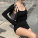 Aria Basics Aria Basics European And American Summer Fashion Solid Color Slim Fit Sports Casual Style Camisole Shorts One-Piece Long Sleeve Tank_ecoleips.com