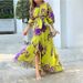 Voya Women's Fashionable And Casual Color Blocking Printed Patchwork Waist Cinching Dress_ecoleips.com