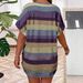 Plus Size V-Neck Short Sleeve Striped Casual Women's T-Shirt_ecoleips.com
