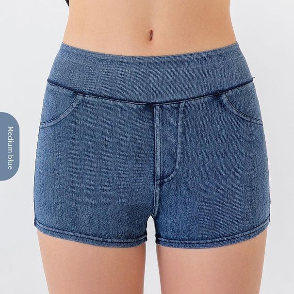 Women's Clothing High Waist Hip Lift Yoga Denim Shorts For Women High Elastic Slimming Abdomen Sports Wear Fitness Three Quarter Pants_ecoleips.com