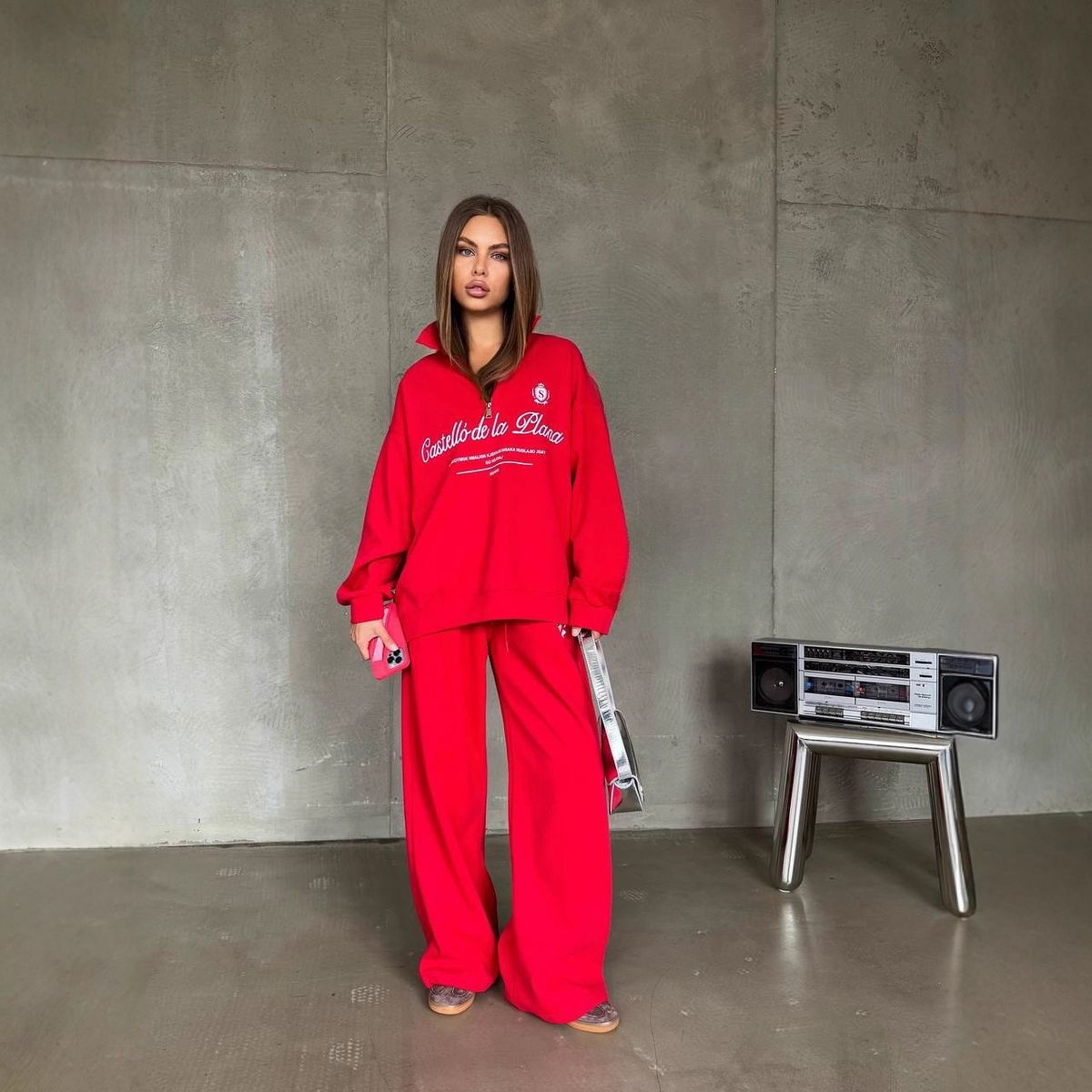 Urban Script Half-Zip Hoodie & Relaxed Pants Set – Premium Cotton Streetwear Coord (Oversized Fit, Bold Typography, Gender-Neutral Styling)_ecoleips.com