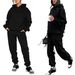 Women's Fleece Hoodie & Jogger Set - Long Sleeve Pullover Sweatshirt With Pockets, Streetwear Loungewear (Black/Light Grey/Dark Grey/Pink/Khaki)_ecoleips.com