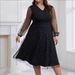 Plus Size Sparkle Mesh V-Neck Party Dress – Elegant Long Sleeve Bodycon Gown With Sheer Dot Panels – Stretchy Polyester-Spandex Blend (Sizes 1XL-5XL)_ecoleips.com