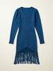 Breathable V Neck Chiffon Puff Sleeve Fringe Hem Loose Rib Knit Dress_ecoleips.com