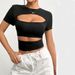 Voya Women's European And American Sexy T-shirt Pullover Short Style Solid Color Hollow Out Y2K Internet Famous Shoulder Top_ecoleips.com