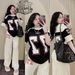Women's American Style Letter Print Lounge Set - Oversized Tee With Wide Leg Pants Casual Outfit_ecoleips.com