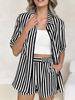 Women's Striped Casual Suit European American Style Summer Lapel Short Sleeve Outfit Set Elegant And Stylish_ecoleips.com