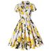 Aria Basics Aria Basics European And American Hepburn-style Vintage Lapel Open-front Short-sleeve Fresh Print Tie-waist Flared Dress With Belt,_ecoleips.com