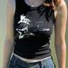 Women's Trendy Unique Graffiti Print round Neck Tank Top Color Blocking Slim Fit Street Style Spring Summer Hot Girl Fashion Top_ecoleips.com