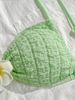 2Pcs High Cut Textured Bikini, Ladies Pearl Detail Halter Bathing Suit_ecoleips.com