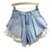 Niche Fashionable High-waisted Wide-leg Pants Trendy American Ins High Street Fake Two-piece Design Denim Shorts For Women_ecoleips.com