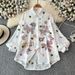 Women's Clothing Three Dimensional Embroidery Hot Diamond Lapel Long Sleeved Shirt For Women Spring New Style Fashionable Loose Slim Playful Top_ecoleips.com