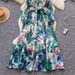 Elegant French-Inspired Embellished Beaded Collar Long Sleeve Printed Wrap Dress With Belt & Button Closure_ecoleips.com