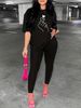 Women's Casual Loose Fashion Heart Gesture Pattern Print Loose T-shirt+shorts Two-piece Set Home Sportswear Daily Wear-445_ecoleips.com