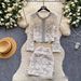 Luxury Embellished Sequin & Beaded Cardigan Set With Mini Skirt - Elegant Office Wear For Women | Pink & Beige | S/M/L/Xl_ecoleips.com