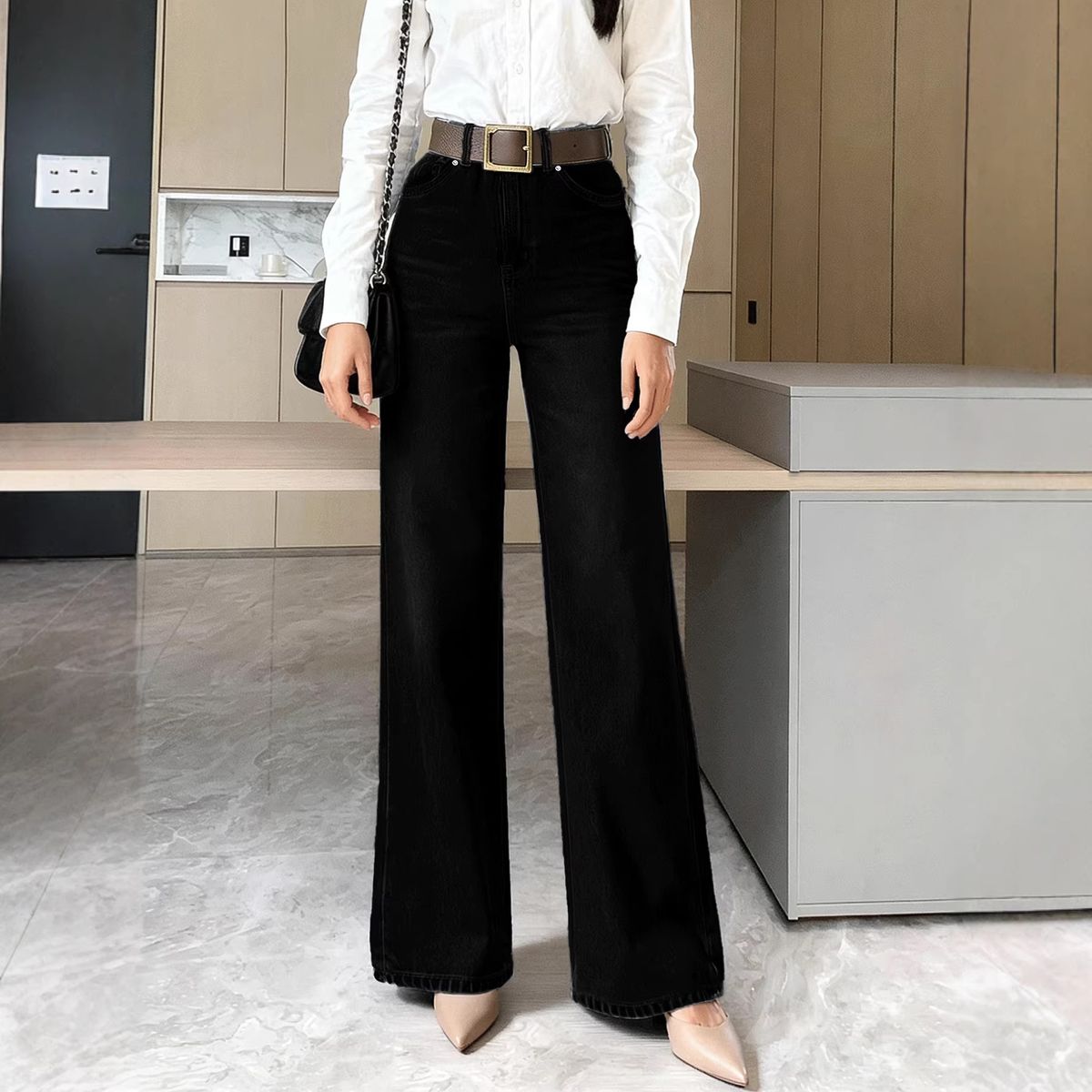 Black Wide Leg Straight Leg Jeans for Women Loose Fit Slimming Cotton Denim Casual Spring/Autumn Summer Independent Website_ecoleips.com