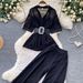 Women's Clothing Two Piece Women's Summer Pants Set Studded Waist Cinching Top High-Waisted Wide Leg Pants Relaxed Style_ecoleips.com