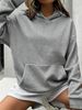 Women's Minimalist Solid Fleece Hoodie With Kangaroo Pocket, Loose Soft Long Sleeve Top For Autumn Winter Indoor Reading & Outdoor Walks 5Color_ecoleips.com