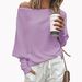 "Elegant Off-Shoulder Batwing Sleeve Sweater - Soft Polyester Pullover Top For Women, Versatile Crewneck Casual Blouse_ecoleips.com