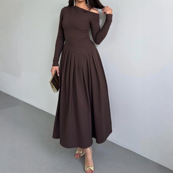 Diyun European And American Elegant High-Waisted Long-Sleeve Long Dress Women's Clothing 2025 Autumn Winter_ecoleips.com