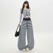 Autumn Winter Striped Loose Comfortable Long American-style Blue And White Drawstring Elastic Casual Pants, Stylish_ecoleips.com