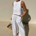 Women's Clothing New Casual Large Size Suit Loose Solid Color Sleeveless Shirt Trousers Two Piece Suit_ecoleips.com