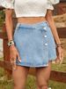 High-Waisted Denim Skort For Women – Split Hem Streetwear Skirt Shorts | Light Blue (S-XXL, Button Detail, Cotton Blend)_ecoleips.com