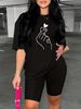 Summer Women's Casual And Fashionable Gesture Printed Loose T-shirt Shorts Two-piece Sportswear Suitable For Daily Wear-130_ecoleips.com