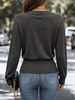 Lightweight Airy Surplice V Neck Belt Waist Loose Long Sleeve Knit Blouse_ecoleips.com