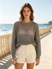 Loose Hollow Out Soft Breathable Long Sleeve Knit Top_ecoleips.com
