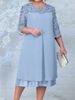 Women's Plus Size Elegant Casual Dress Embroidered Chiffon Patchwork O-Neck Five Sleeve Spring/Autumn_ecoleips.com