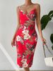 Women's Clothing New Sexy Side Slits Printed Mid Length Suspender Dress_ecoleips.com