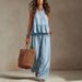 Women's Clothing Summer Women's Ruffle Sleeveless Wide Leg Suit Casual Cotton Linen Blend Style Fashion For Formal & Casual For Women_ecoleips.com
