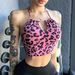 Women's Clothing Leopard Print Padded Sports Bra Halter Neck Yoga Fitness Underwear American Style Nude Fabric_ecoleips.com