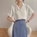 White Chiffon Shirt Women's Summer New Temperament V-neck Top Versatile Loose Short-sleeved Foreign-style Shirt_ecoleips.com