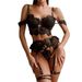 Aria Basics Cross-border Foreign Trade European And American New Sty Lingerie, Lace Hollow Embroidery Garter Belt Sexy Set_ecoleips.com