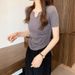 Women's Solid Color T-Shirt V Neck Drawstring Slim Fit Summer New Style Top_ecoleips.com