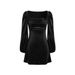 Voya Women's New Autumn And Winter Collection, Waist Cinching And Slimming, A-list Party Party Party Square Collar Long Sleeved Velvet Dress_ecoleips.com