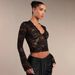 European And American Cross-Border 2026 Spring Elegant Women's Solid Color Sexy Transparent Lace V-Neck Slim Fit Bell_ecoleips.com