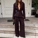 Women's Deep V-Neck Tailored Blazer & Pants Set – Slim-Fit Long Sleeve Office Suit With Waist-Cinching Design_ecoleips.com