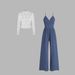 European And American Cross-Border Trade Spring Summer Lace Long Sleeve Camisole Slim Fit Jumpsuit V-Neck Wide-Leg Set_ecoleips.com