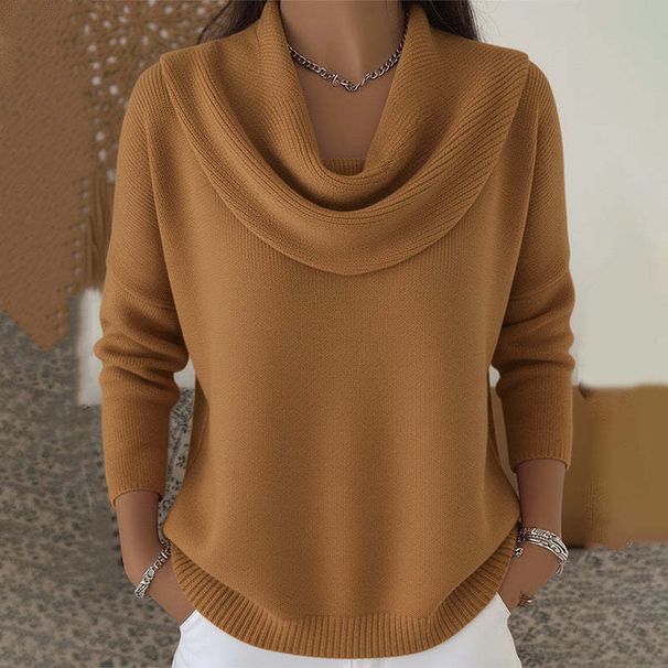 Oversized Knit Sweater – Soft Long Sleeve U-Neck Pullover In 16 Colors (Red, Brown, Black, Glitter Options)_ecoleips.com