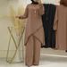 H720#Spring And Autumn Muslim Two-Piece O-Neck Long Sleeve Shirt Wide-Leg Pants Suit Casual Women's Set_ecoleips.com