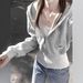 Gray Off-Shoulder Zipper Hooded Sweatshirt Jacket For Women, New Autumn Winter Lazy High-End Short Slim Cardigan Top_ecoleips.com