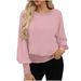 Women's Long-Sleeve Round Neck Knit T-Shirt – Minimalist & Versatile (Black/White/Bluish/Beige/Navy/Red/Pink, S-2XL)_ecoleips.com