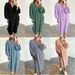 Casual Life Solid Color Pocket V Neck Long Sleeve Dress Solid Color Long Skirt Wholesale_ecoleips.com